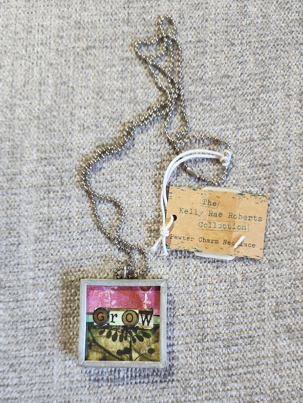 Kelly Rae Roberts 'Grow'  Butterfly Pewter Charm Necklace 23" Ballchain Demdaco